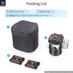 INNOREL U44 or U55 ballhead packing list incincluding a ball head two extra Arca-Swiss quick release plate a ball head bag 