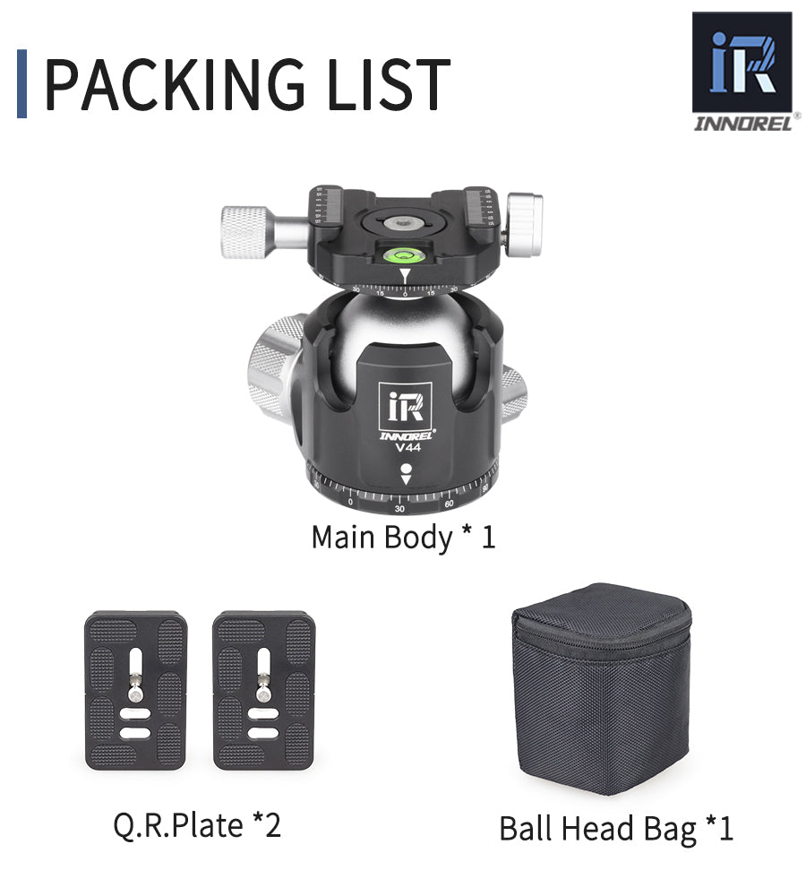 INNOREL V52/V44/V36 ballhead package including ballhead quick release plate ball head bag