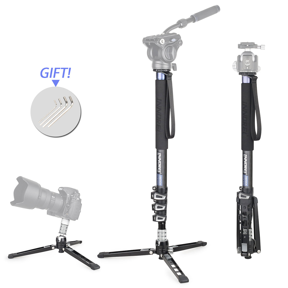 INNOREL VM70CK professional video travel monopod, made of high-quality aluminum alloy, solid and stable.