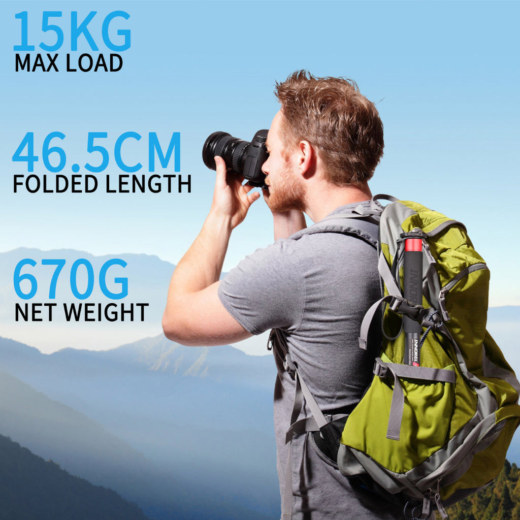 INNOREL VM80A monopod specifications overview 15kg max load 46.5cm folded length 670g net weight