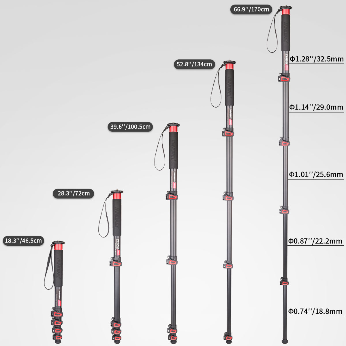 INNOREL VM80A monopod from compact 46cm to full 170cm working height 