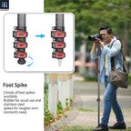 INNOREL VM80C monopod 2 kinds of foot spikes available.Rubber for usual use and stainless steel spikes for rougher environments need.