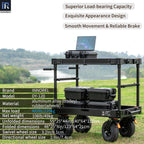 aluminum alloy trolley rubber wheels Max load 485lb/220kg Net weight 108lb/49kg Unfolded dimensions 55*25*44in/140*64*112cm Folded dimensions 48*25*8in/123*64*21cm Swivel wheel size 3.2in/8.1cm Directional wheel size 2.9in/7.4cm
