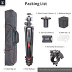 INNOREL YT284A tripod package contents tripod D46 ballhead quick release plate tripod bag short center column ballhead bag allen key horizontal accessory