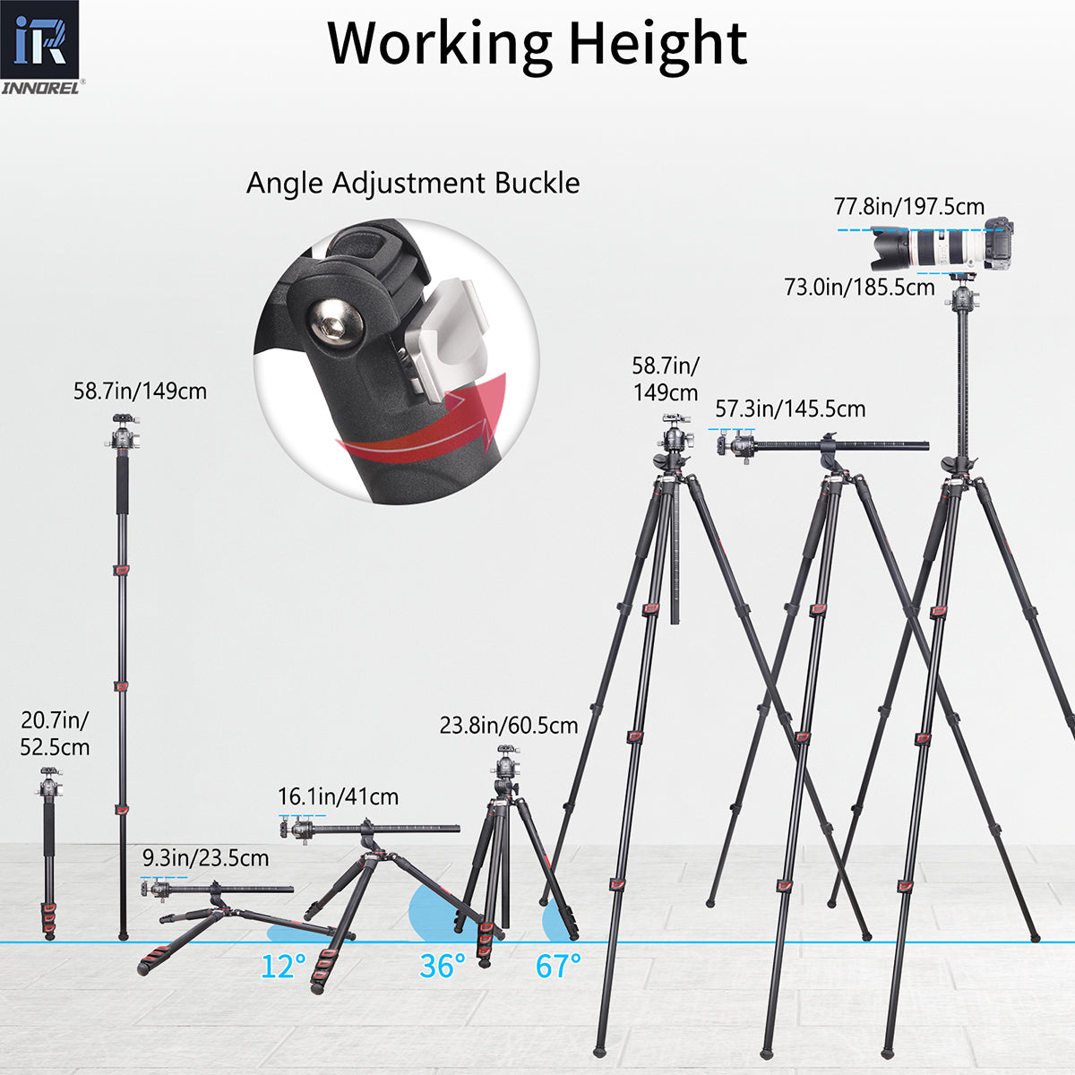 INNOREL YT284A extended to full height showing maximum working height