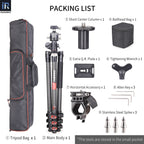 INNOREL YT284C tripod package contents tripod D46 ballhead quick release plate tripod bag short center column ballhead bag allen key horizontal accessory