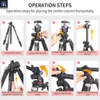 YT284C operation steps showing how to place the center column horizontally