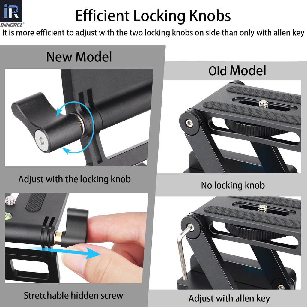 INNOREL Tripod Head ZH7 is more efficient to adjust with the two locking knobs on side than only with allen key