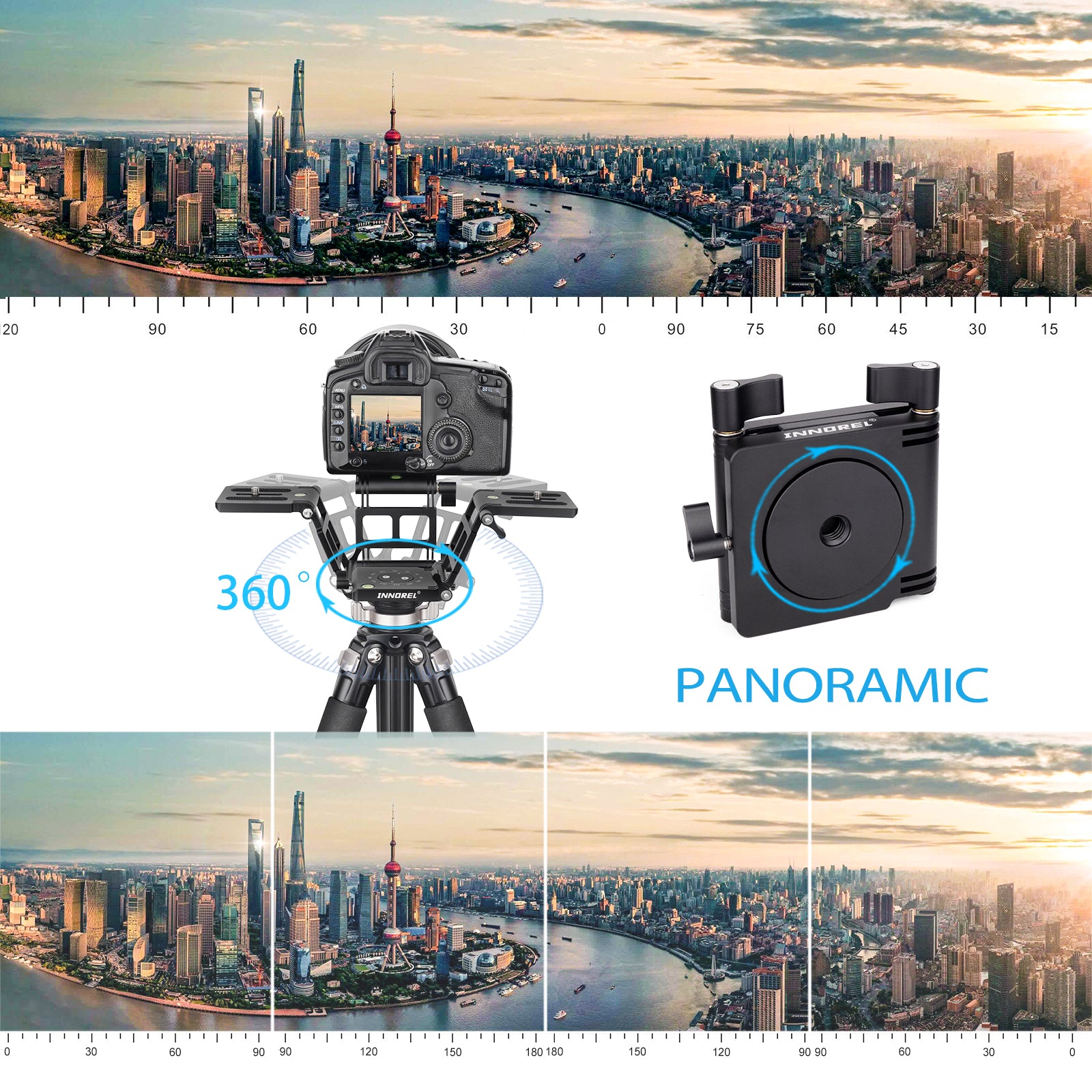 The 360° rotational base allows for panoramic shots and two built-in bubble levels can help to keep your camera level in any situation
