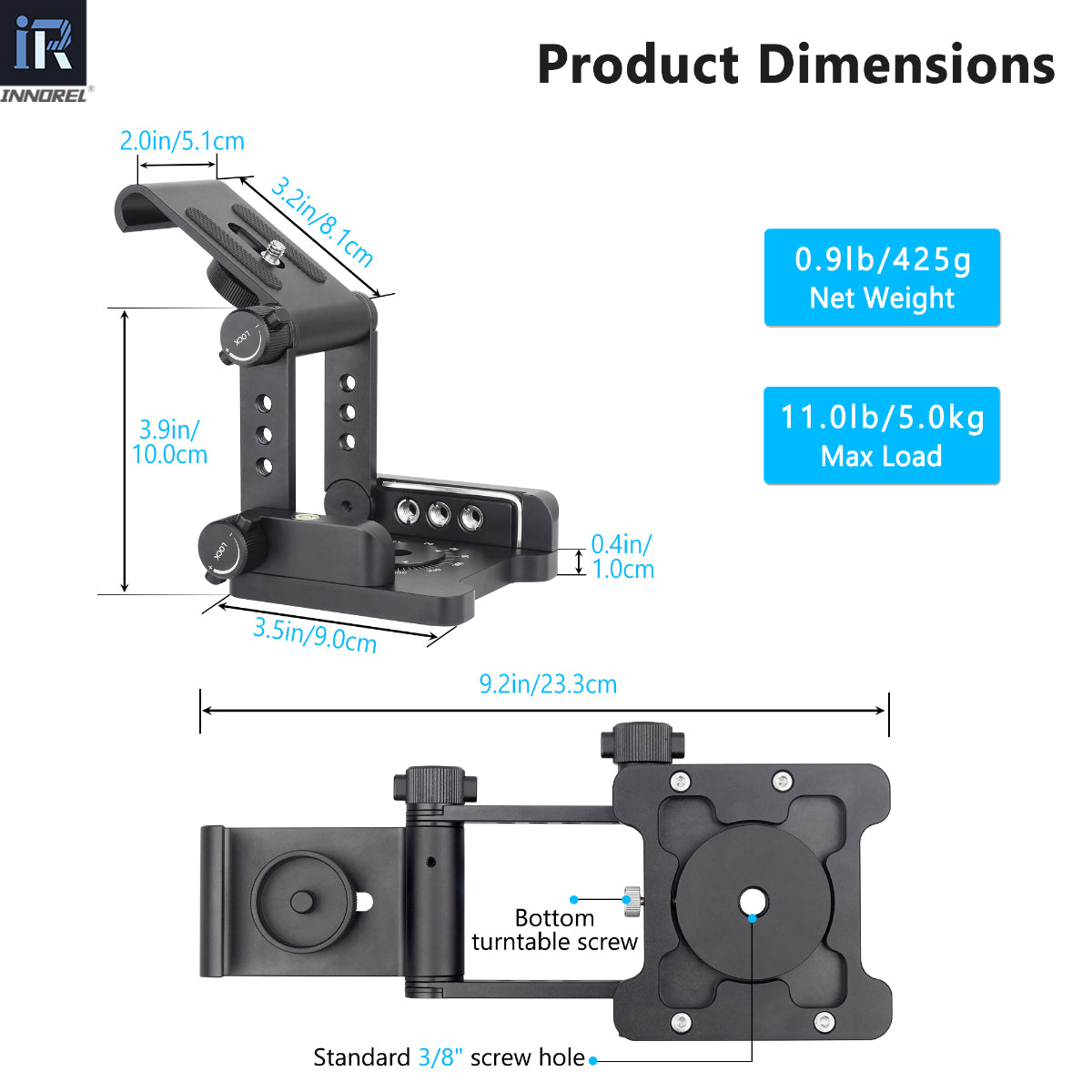 Aluminum Alloy Z-Flex Tilt Tripod Head-INNOREL ZH9