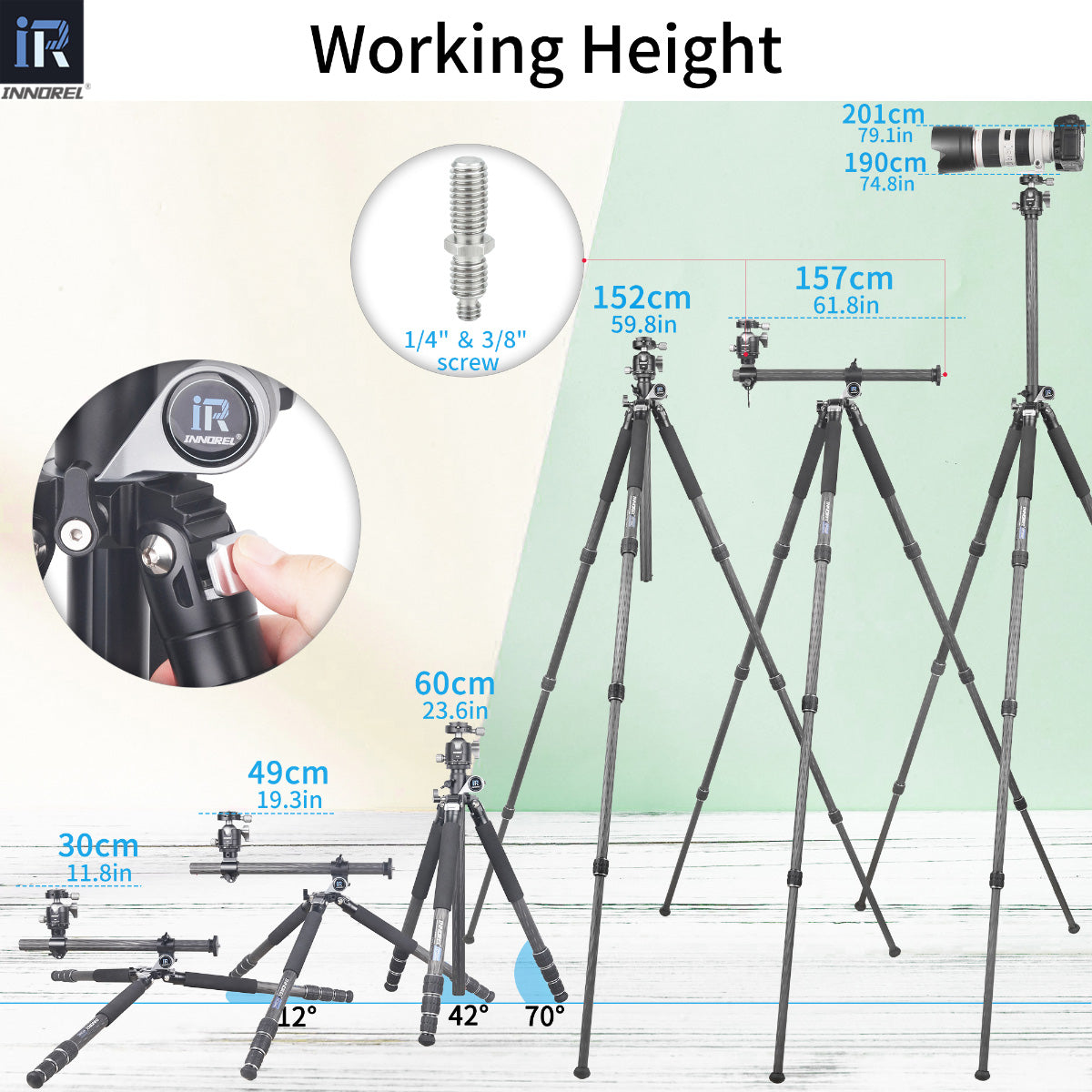 Camera Horizontal Carbon Fiber Tripod INNOREL HT284C