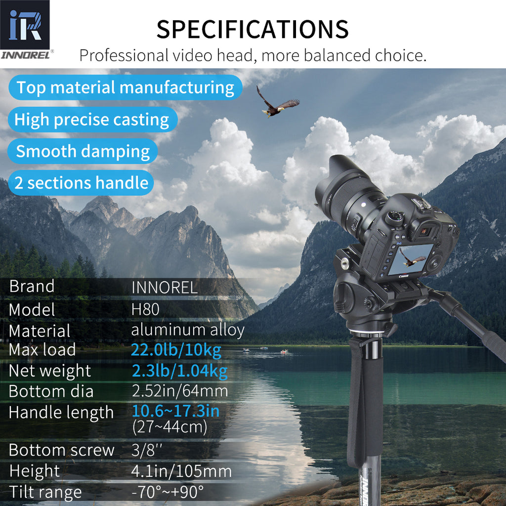10kg aluminum alloy fluid head H80 specifications