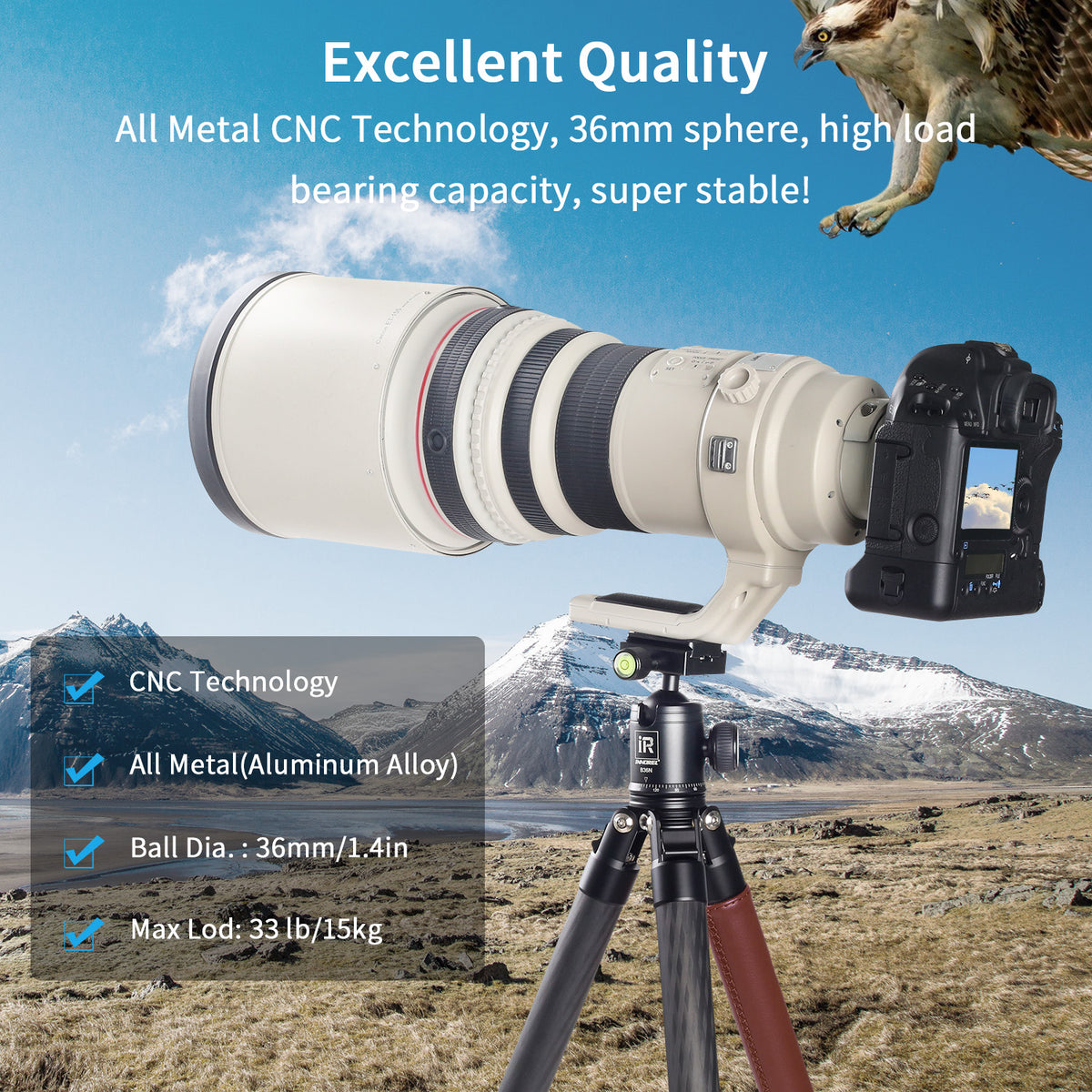 All Metal CNC Panorama Camera Tripod Ball Head Ball INNOREL B36N