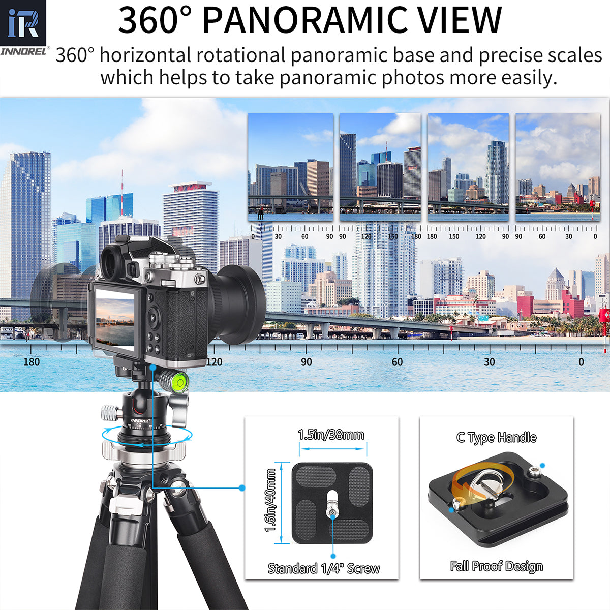 C28 360° horizontal rotational panoramic base and precise scales which helps to take panoramic photos more easily