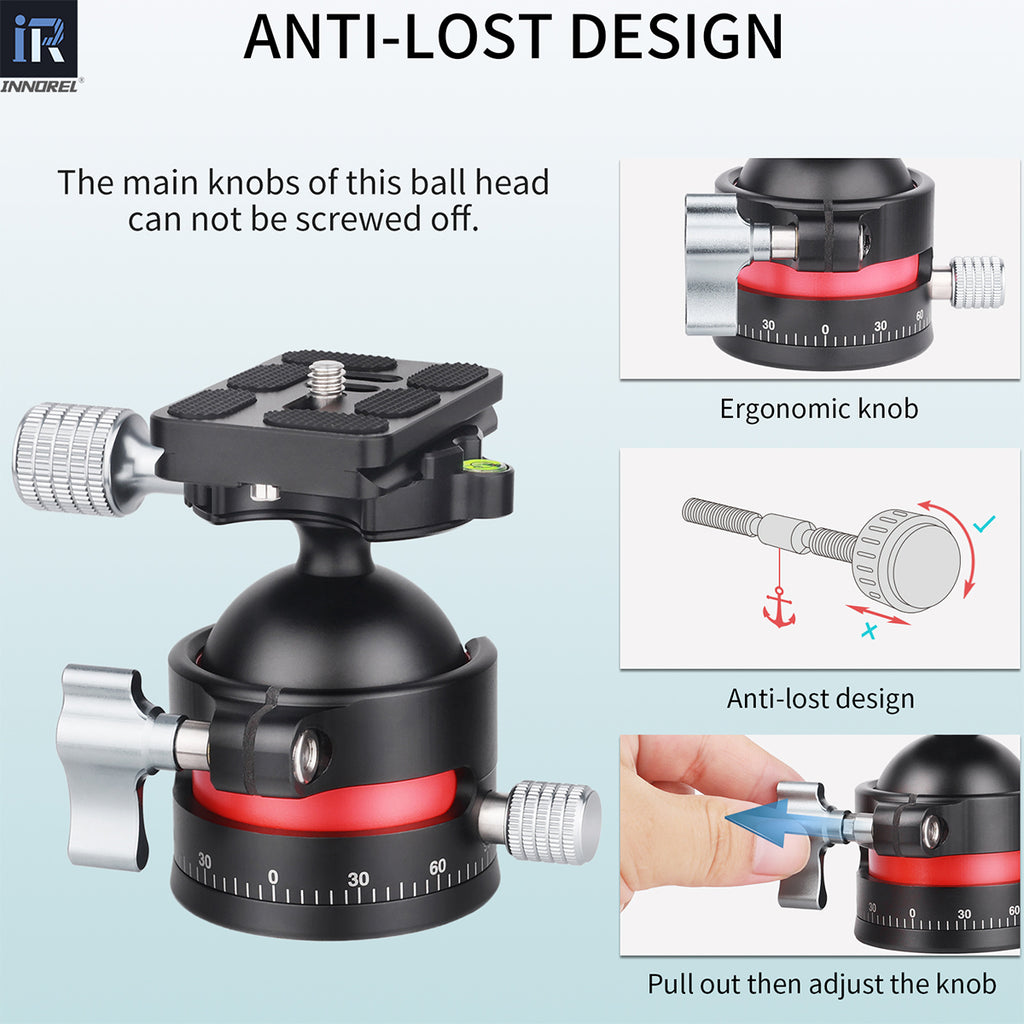 The main knobs of this ball head can not be screwed off