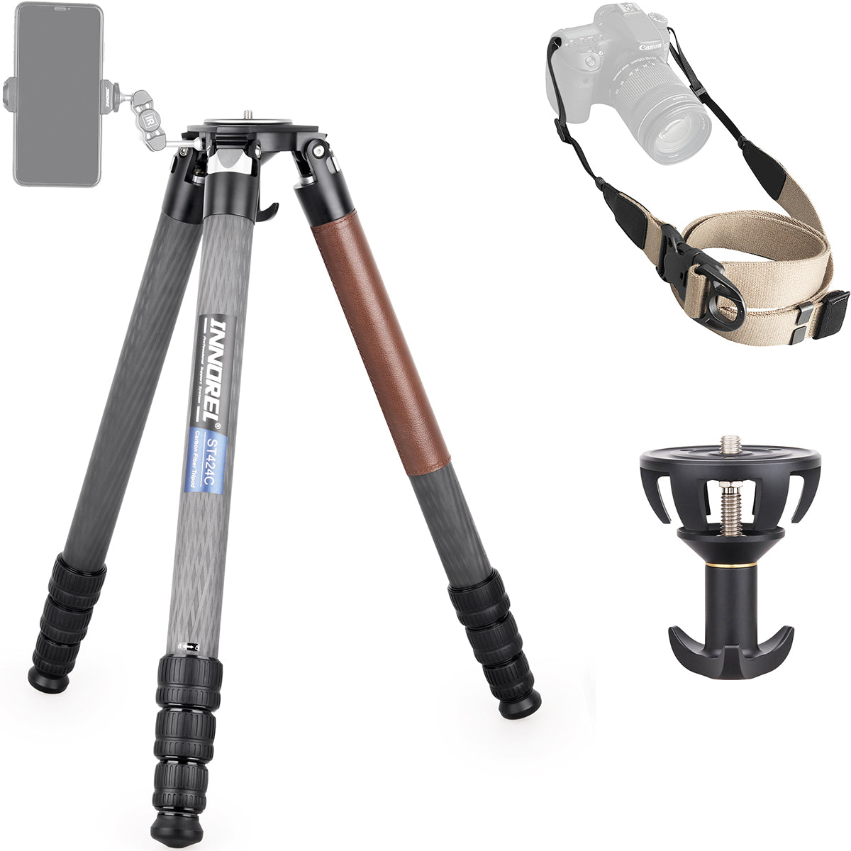 INNOREL carbon fiber ST424C cowhide sleeve professional bowl tripod
