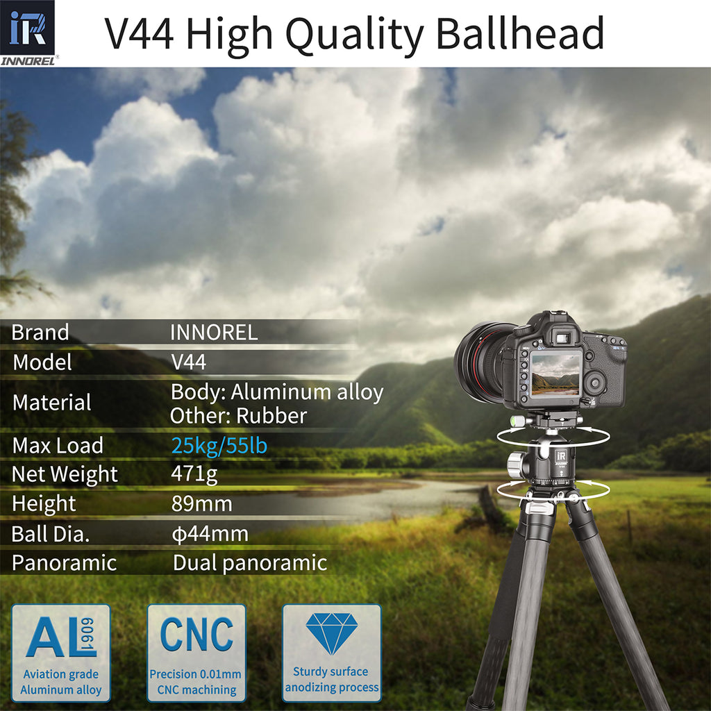 25kg V44 dual panoramic tripod ballhead aluminum alloy