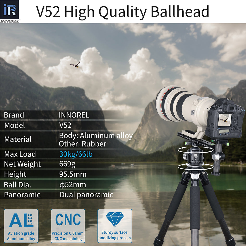30kg V52 dual panoramic tripod ballhead aluminum alloy