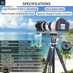 GT255CF tripod with D36 ballhead specifications including 171.5cm max height 1.53kg weight 15kg load 10-layer carbon tube