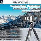 KT324C tripod with N44 ballhead specifications including 189cm max height 1.96kg net weight 25kg max load 10-layer carbon tube