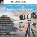 RT45A 2-in-1 tripod with D34 ballhead specifications including 164.2cm max height 1.76kg weight 15kg load