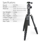154cm 12kg RT50 tripod with B36 ballhead specifications aluminum