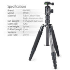 154cm 12kg RT50C carbon fiber tripod monopod specification