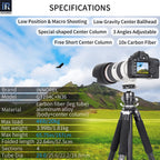 GT284C tripod with N36 ballhead specifications including 167cm max height 1.81kg weight 20kg load 10-layer carbon tube