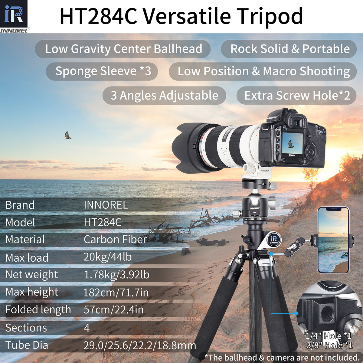 Camera Horizontal Carbon Fiber Tripod INNOREL HT284C