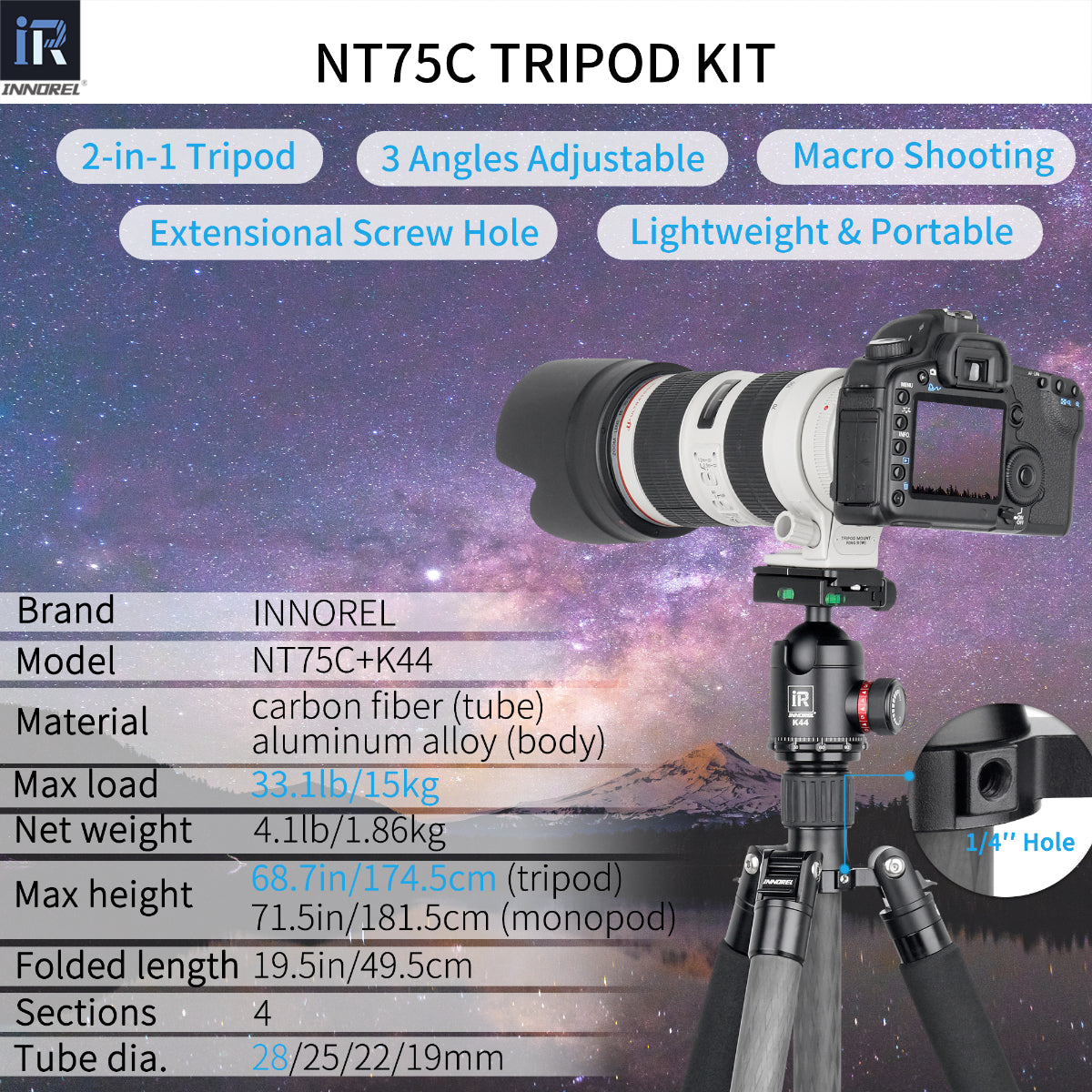 Carbon Fiber Tripod INNOREL NT75C