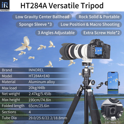 HT284A camera tripod with E40 ballhead for DSLR and video cameras