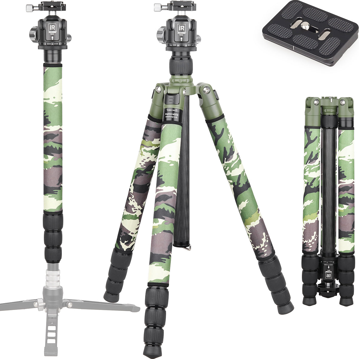 INNOREL RT85CG carbon fiber travel tripod with green camouflage leg covers for Digital DSLR Camera with N44 ballhead