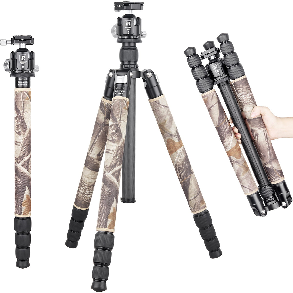 INNOREL RT85CM carbon fiber travel tripod with brown camouflage leg covers for Digital DSLR Camera with N44 ballhead