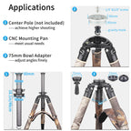 center pole to achieve higher shooting, 75mm bowl adapter to adjust angles finely