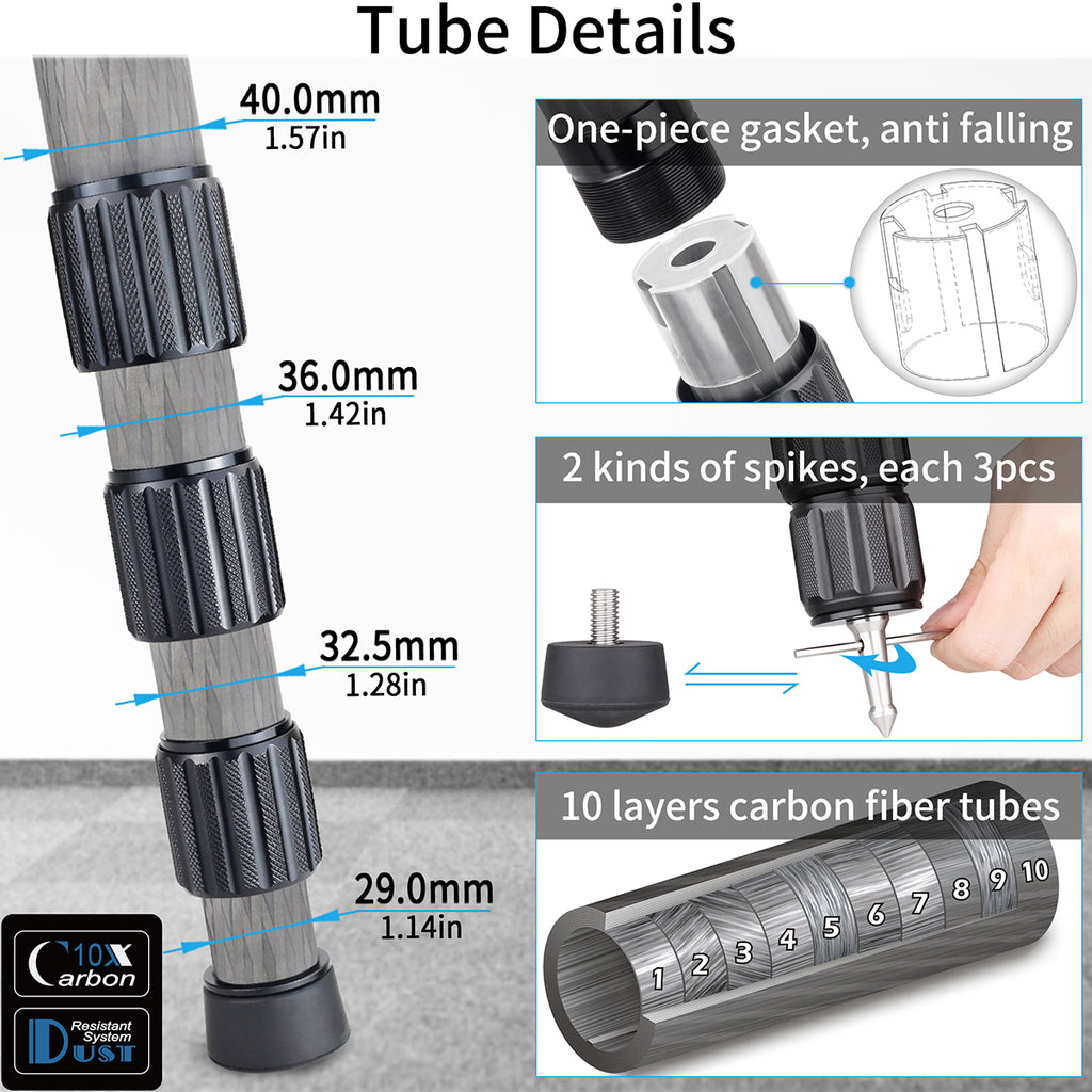 40mm max tube, one-piece gasket anti falling, 10 layers carbon fiber tubes