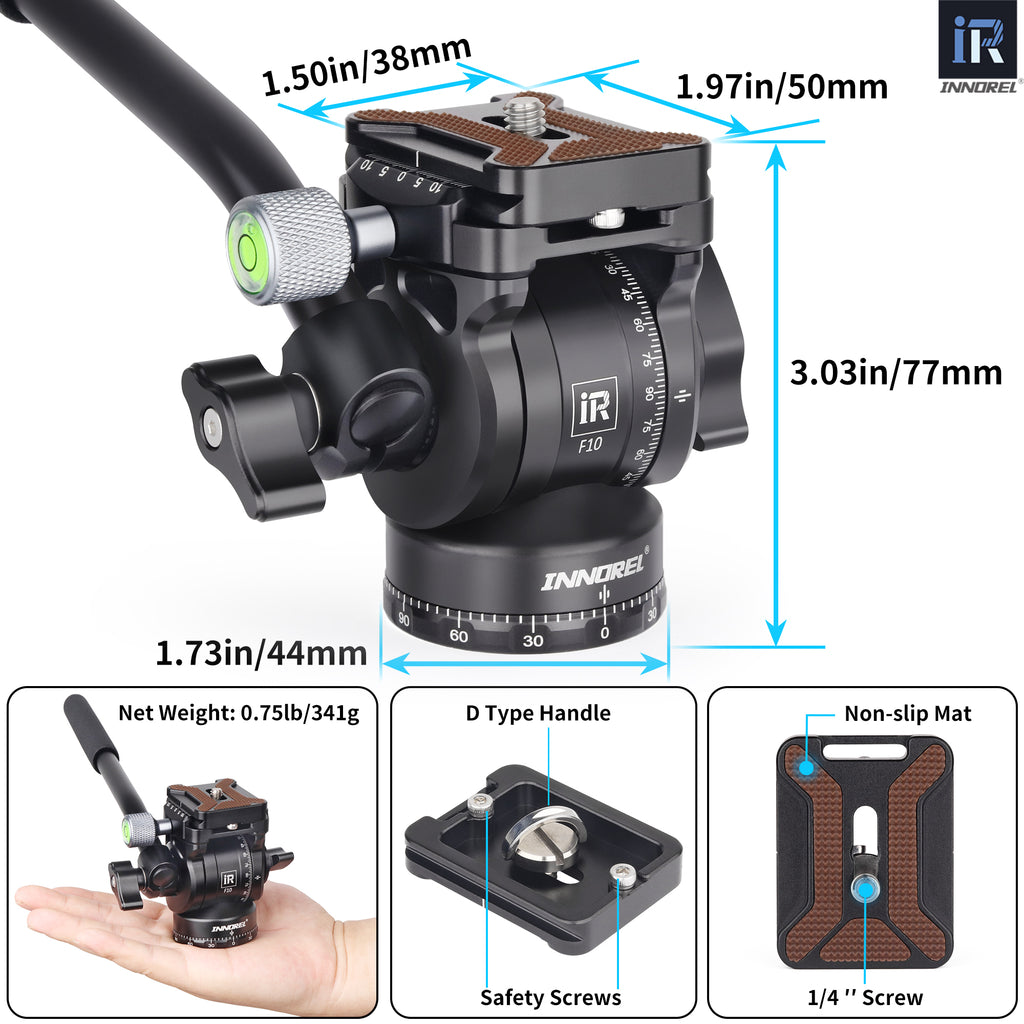 INNOREL F10 Mini Pan Metal Camera Tripod Fluid Head Overall size