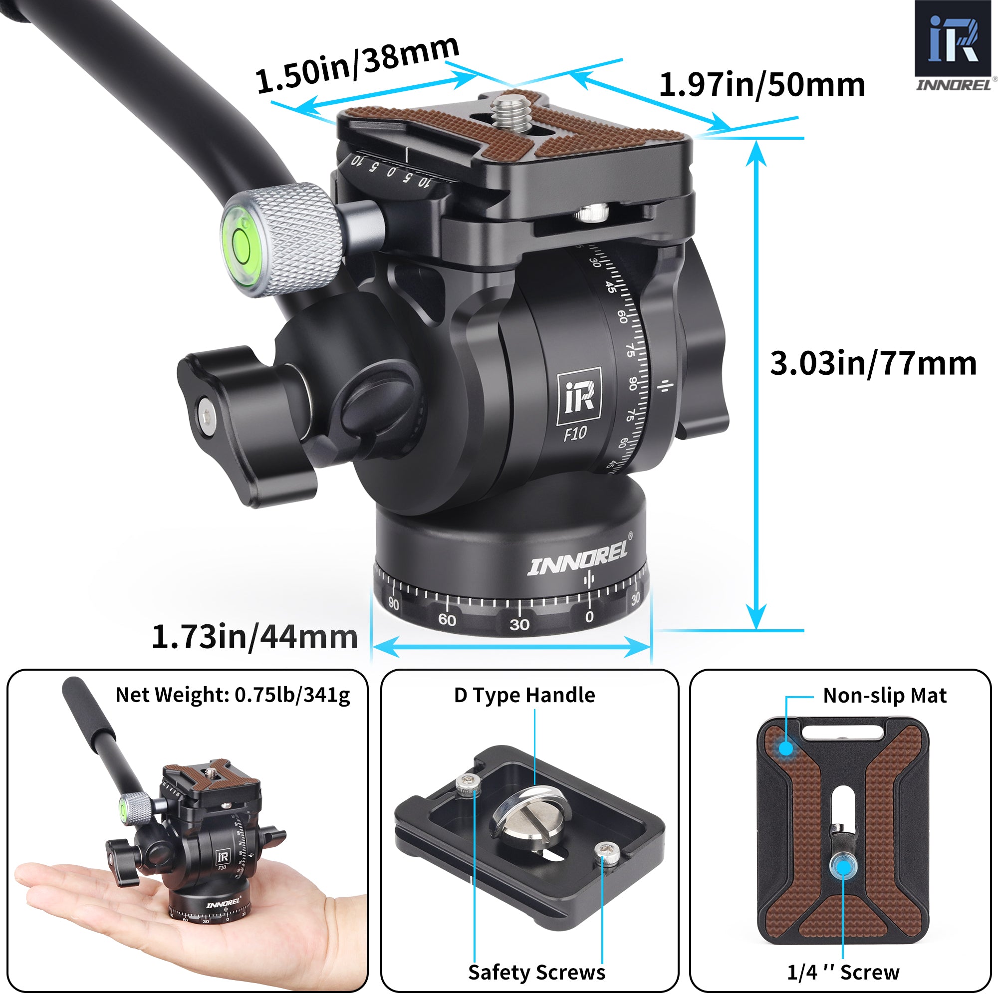 INNOREL F10 Mini Pan Metal Camera Tripod Fluid Head Overall size