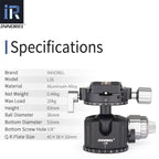20kg aluminum alloy tripod ballhead L36 with 40*38mm arca swiss plate