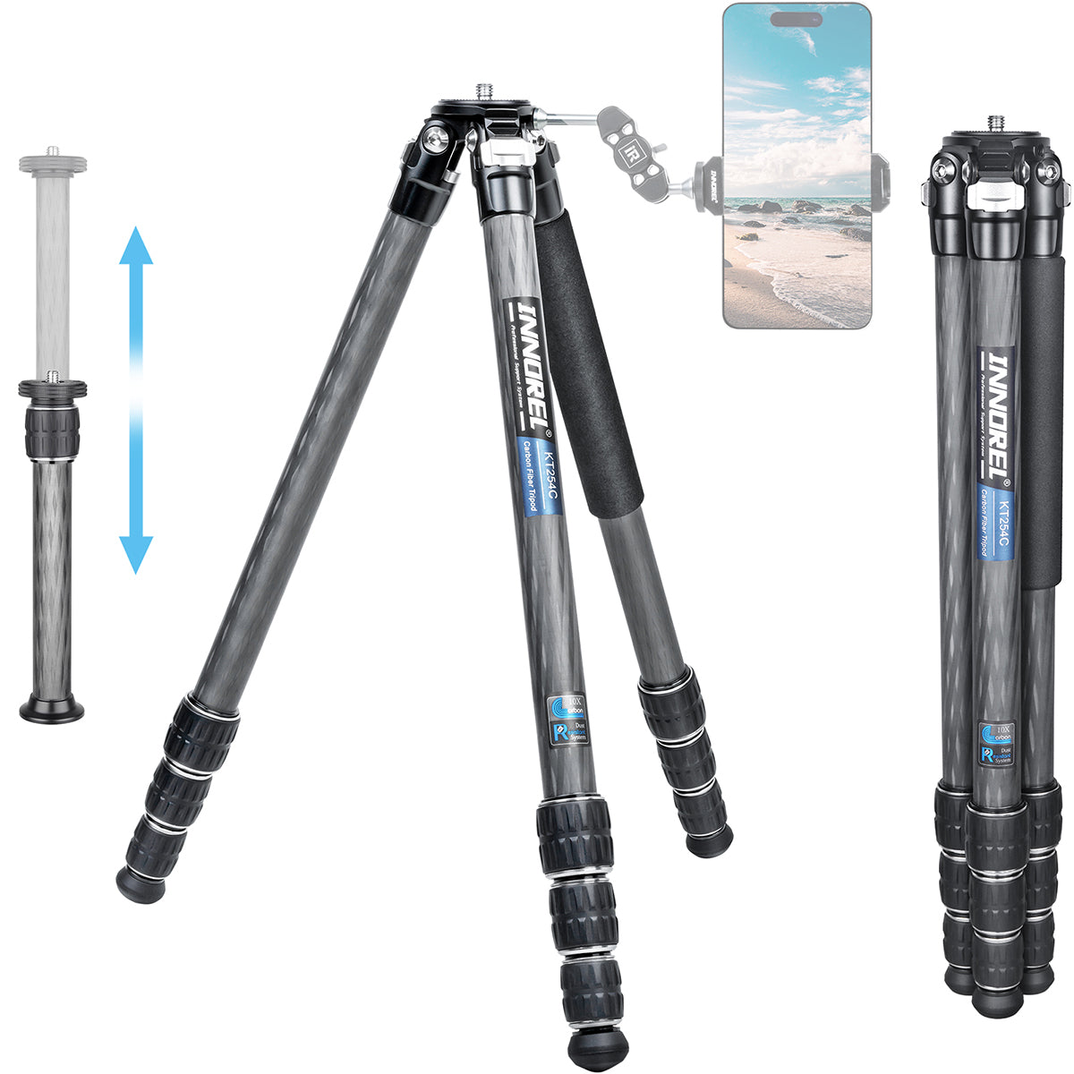 INNOREL KT254C lightweight portable tripod with mid-column external center column 25mm tube
