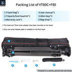 Tripod bag*1 User manual*1 Tripod & fluid head kit*1 Allen keys*2 Warranty card*1 Bag strap*1