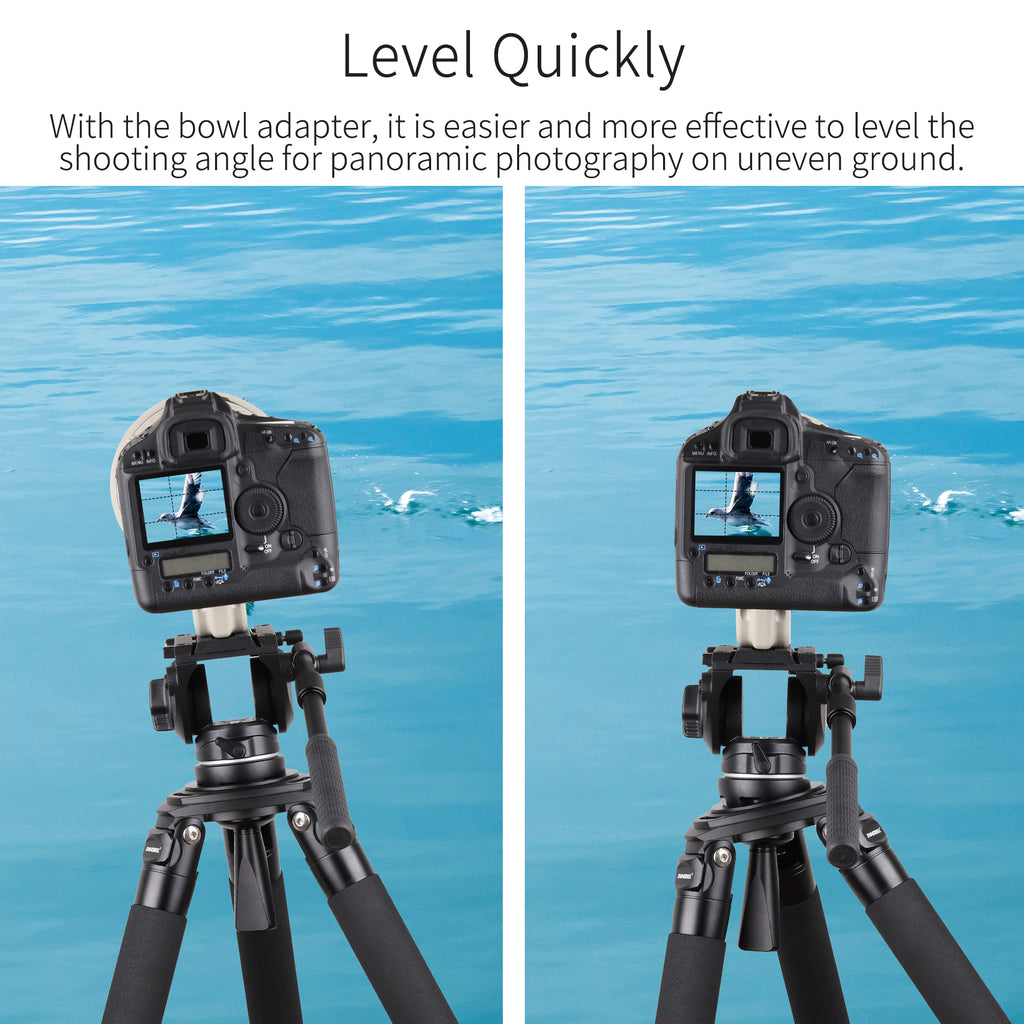 With the bowl adapter, it is easier and more effective to level the
shooting angle for panoramic photography on uneven ground.