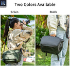 The camera bag comes in two colors: black and green
