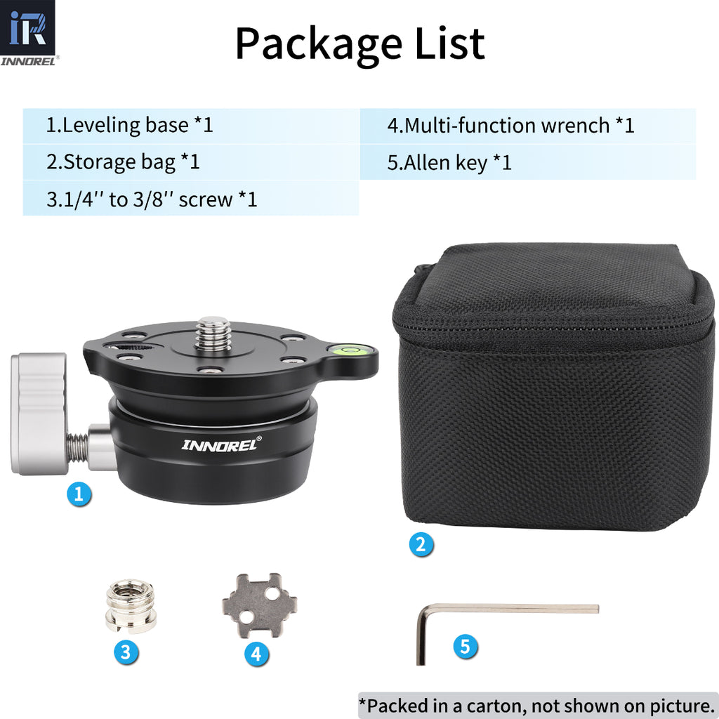 INNOREL LB50 ballhead package including ballhead allen key 1/4" to 3/8" screw multi-function wrench ball head bag