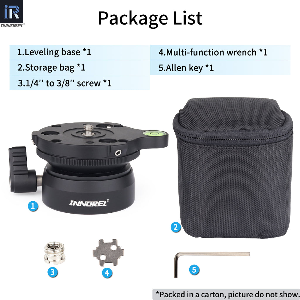 INNOREL LB60 tripod leveling base package including allen key 1/4"&3/8" screw ball head bag