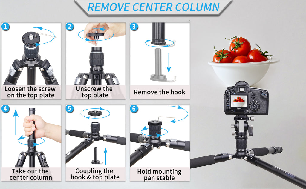 Steps for using RT45A without the center  column for shooting