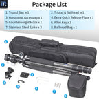 INNOREL HT284C tripod package contents tripod N44 ballhead quick release plate tripod bag allen key weight hook
