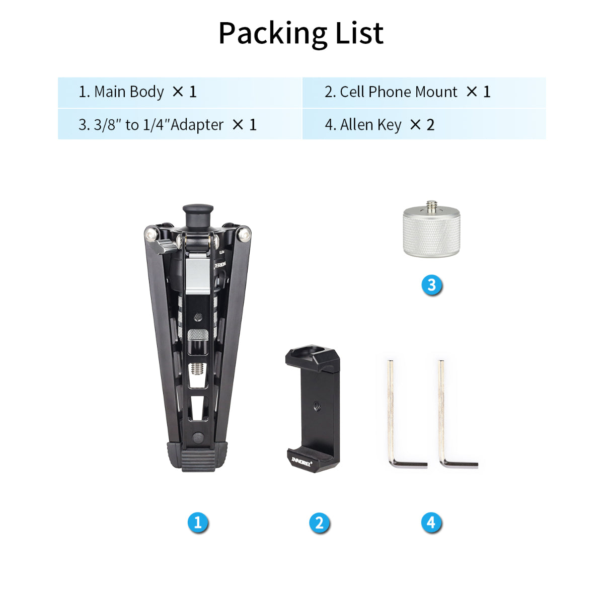INNOREL PW70 tripod package contents tripod  allen key weight cell phone mount