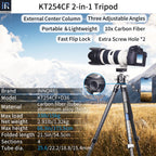 KT254CF tripod with D36 ballhead specifications including 173.5cm max height 1.32kg weight 15kg load 10-layer carbon tube