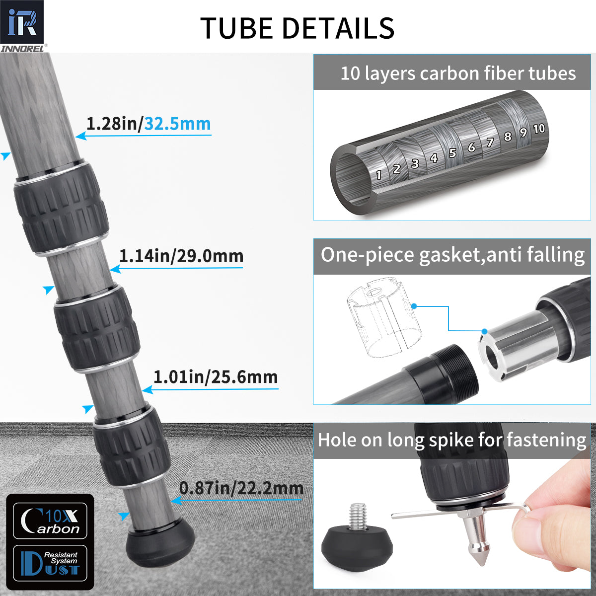 INNOREL KT324C camera tripod with 10-layer carbon fiber tubes