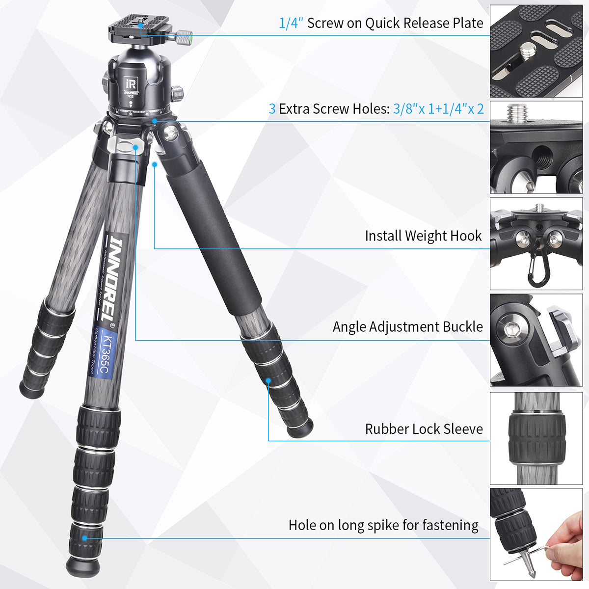 INNOREL 5 Sections Carbon Fiber Compact Tripod KT365C